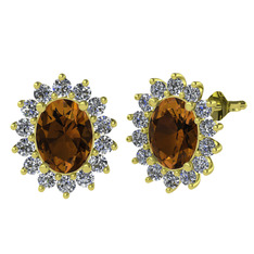 Dumanlı kuvars ve swarovski 925 ayar altın kaplama gümüş küpe
