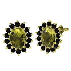 Peridot ve siyah zirkon 8 ayar altın küpe