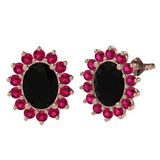 Siyah zirkon ve rodolit garnet 18 ayar rose altın küpe