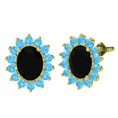 Siyah zirkon ve akuamarin 8 ayar altın küpe