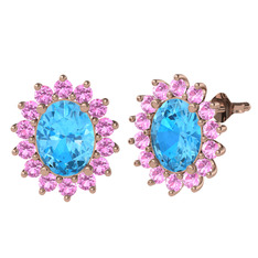 Eda Küpe - Akuamarin ve pembe kuvars 14 ayar rose altın küpe #p48943