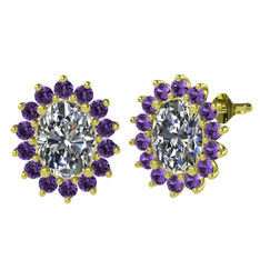 Eda Küpe - Swarovski ve ametist 8 ayar altın küpe #pdmiil