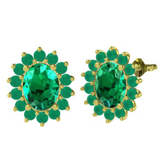 Yeşil kuvars ve kök zümrüt 925 ayar altın kaplama gümüş küpe