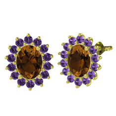 Eda Küpe - Dumanlı kuvars ve ametist 14 ayar altın küpe #qdp6iw