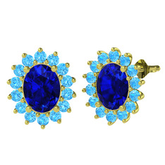 Lab safir ve akuamarin 8 ayar altın küpe