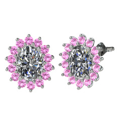 Swarovski ve pembe kuvars 18 ayar beyaz altın küpe