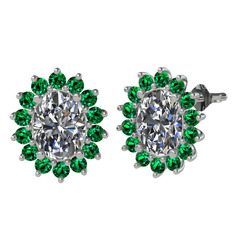 Swarovski ve yeşil kuvars 14 ayar beyaz altın küpe