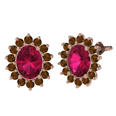 Rodolit garnet ve dumanlı kuvars 8 ayar rose altın küpe