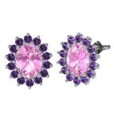 Eda Küpe - Pembe kuvars ve ametist 8 ayar beyaz altın küpe #tjqvnt