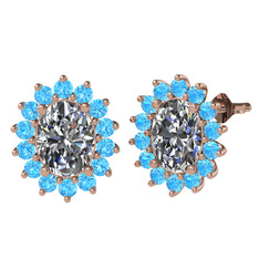 Swarovski ve akuamarin 18 ayar rose altın küpe