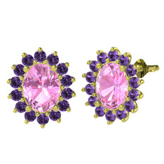 Eda Küpe - Pembe kuvars ve ametist 925 ayar altın kaplama gümüş küpe #u9j174