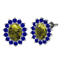 Eda Küpe - Peridot ve lab safir 14 ayar beyaz altın küpe #ubtmpv