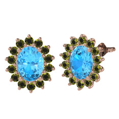 Akuamarin ve peridot 8 ayar rose altın küpe