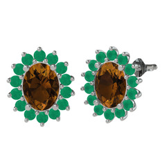 Eda Küpe - Dumanlı kuvars ve kök zümrüt 18 ayar beyaz altın küpe #uiubf9