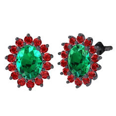 Eda Küpe - Yeşil kuvars ve garnet 925 ayar siyah rodyum kaplama gümüş küpe #usho1e