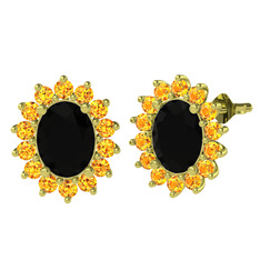 Eda Küpe - Siyah zirkon ve sitrin 14 ayar altın küpe #uxgse7