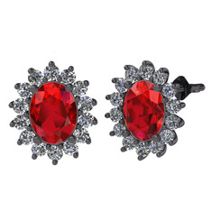 Garnet ve beyaz zirkon 925 ayar siyah rodyum kaplama gümüş küpe