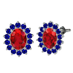 Eda Küpe - Garnet ve lab safir 18 ayar beyaz altın küpe #v75vcz