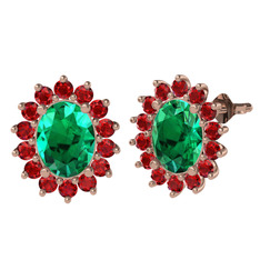 Yeşil kuvars ve garnet 14 ayar rose altın küpe