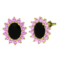 Siyah zirkon ve pembe kuvars 8 ayar altın küpe