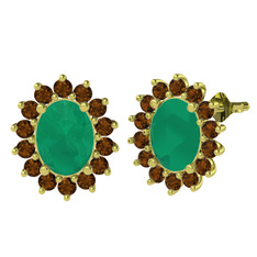 Eda Küpe - Kök zümrüt ve dumanlı kuvars 925 ayar altın kaplama gümüş küpe #vf875s