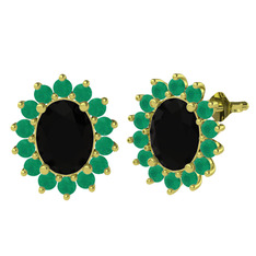 Eda Küpe - Siyah zirkon ve kök zümrüt 925 ayar altın kaplama gümüş küpe #wb671q