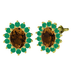 Dumanlı kuvars ve kök zümrüt 925 ayar altın kaplama gümüş küpe