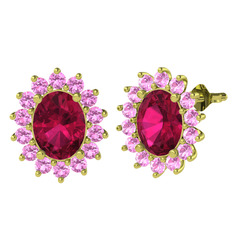 Eda Küpe - Rodolit garnet ve pembe kuvars 8 ayar altın küpe #x86ehv