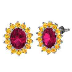 Eda Küpe - Rodolit garnet ve sitrin 14 ayar beyaz altın küpe #xn2yr0