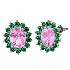 Eda Küpe - Pembe kuvars ve yeşil kuvars 18 ayar beyaz altın küpe #y98jnj