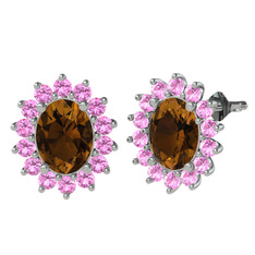 Eda Küpe - Dumanlı kuvars ve pembe kuvars 14 ayar beyaz altın küpe #ycj5vq