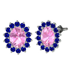 Eda Küpe - Pembe kuvars ve lab safir 8 ayar beyaz altın küpe #yy3fmw