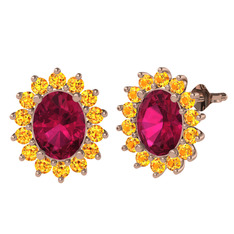 Eda Küpe - Rodolit garnet ve sitrin 18 ayar rose altın küpe #zrxr8z