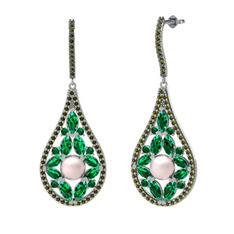 Apodemia İnci Küpe - Pembe inci, yeşil kuvars ve peridot 18 ayar beyaz altın küpe #11leyhl