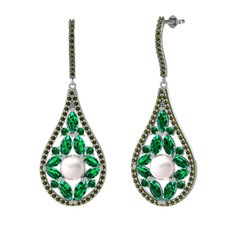 Apodemia İnci Küpe - Inci, yeşil kuvars ve peridot 8 ayar beyaz altın küpe #122yo91