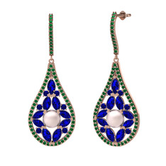 Apodemia İnci Küpe - Pembe inci, lab safir ve yeşil kuvars 8 ayar rose altın küpe #12dpaen