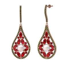 Pembe inci, garnet ve peridot 8 ayar rose altın küpe
