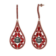 Apodemia İnci Küpe - Siyah inci ve garnet 18 ayar rose altın küpe #13f059z