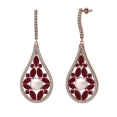 Apodemia İnci Küpe - Pembe inci, kök yakut ve beyaz zirkon 8 ayar rose altın küpe #13mzc1h