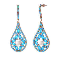 Apodemia İnci Küpe - Inci ve akuamarin 8 ayar rose altın küpe #13vmv5