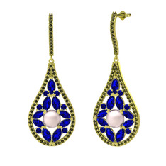 Apodemia İnci Küpe - Pembe inci, lab safir ve peridot 8 ayar altın küpe #142dh8x