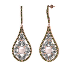 Apodemia İnci Küpe - Pembe inci, swarovski ve peridot 14 ayar rose altın küpe #149g5h7