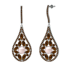 Apodemia İnci Küpe - Pembe inci ve dumanlı kuvars 925 ayar gümüş küpe #155qjc1