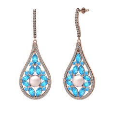 Pembe inci, akuamarin ve swarovski 925 ayar rose altın kaplama gümüş küpe