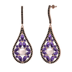 Apodemia İnci Küpe - Pembe inci, ametist ve siyah zirkon 8 ayar rose altın küpe #15j5085