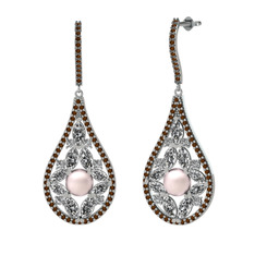 Apodemia İnci Küpe - Pembe inci, beyaz zirkon ve dumanlı kuvars 925 ayar gümüş küpe #15l5x8c