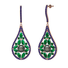 Apodemia İnci Küpe - Siyah inci, yeşil kuvars ve lab safir 14 ayar rose altın küpe #163igcs