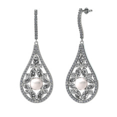 Inci, swarovski ve pırlanta 18 ayar beyaz altın küpe (1.11 karat)