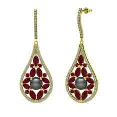 Apodemia İnci Küpe - Siyah inci, kök yakut ve swarovski 925 ayar altın kaplama gümüş küpe #16mfttn