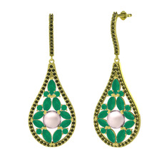 Apodemia İnci Küpe - Pembe inci, kök zümrüt ve peridot 8 ayar altın küpe #171fril